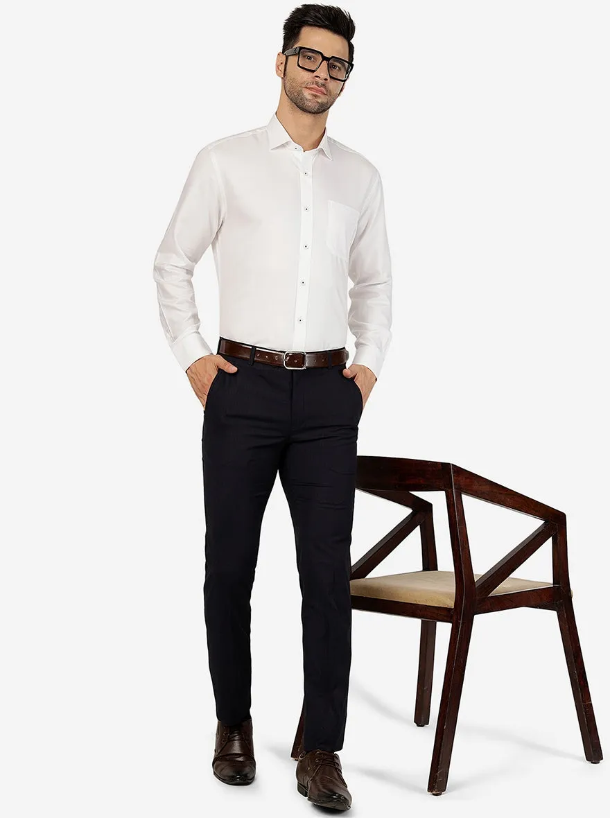 Navy Blue Solid Slim Fit Formal Trouser | Metal