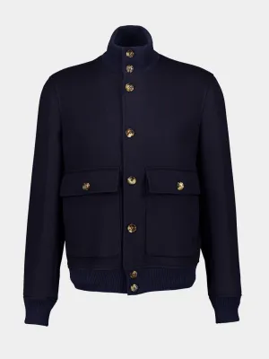 Navy Blue Wool Bomber Jacket