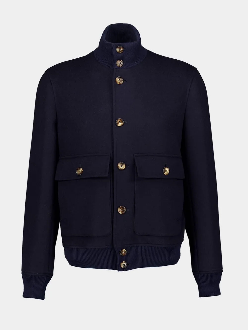 Navy Blue Wool Bomber Jacket