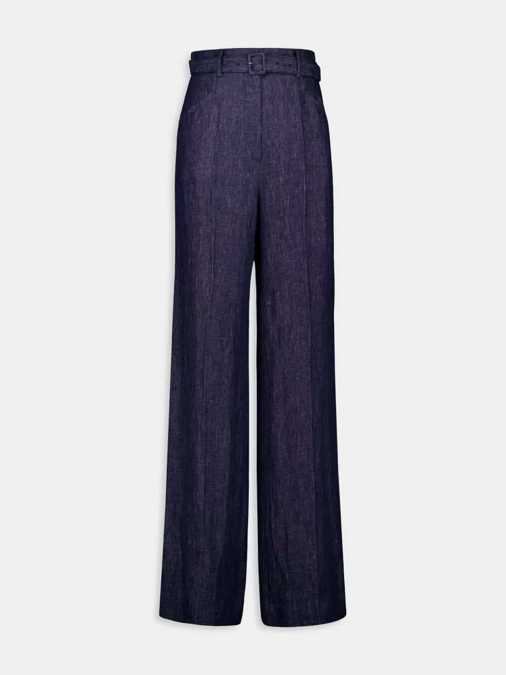 Navy Norman Wide-Leg Linen Pants