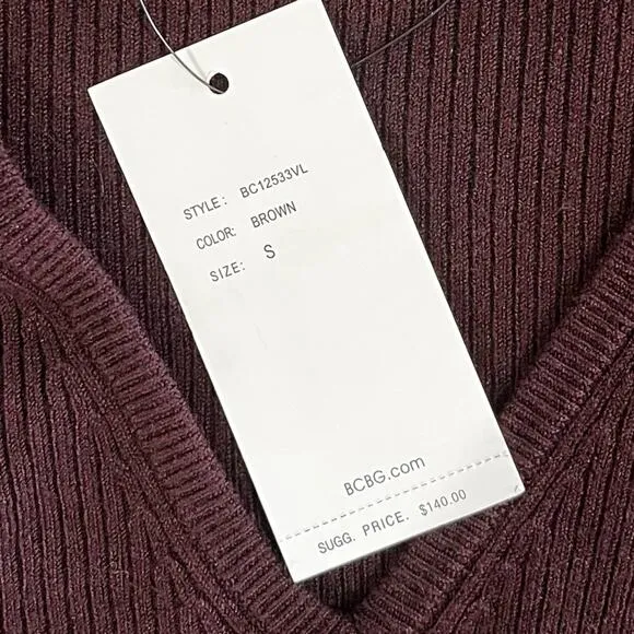 NEW BCBGMaxAzria Longline Ribbed Belted V Neck Fitted Layering Sweater S NWT