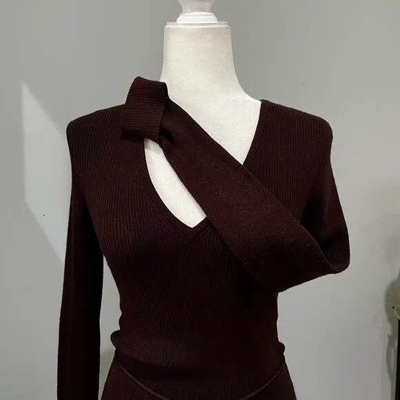 NEW BCBGMaxAzria Longline Ribbed Belted V Neck Fitted Layering Sweater S NWT