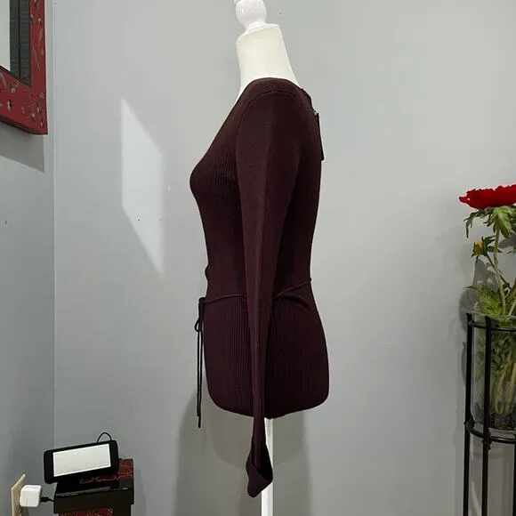 NEW BCBGMaxAzria Longline Ribbed Belted V Neck Fitted Layering Sweater S NWT