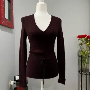 NEW BCBGMaxAzria Longline Ribbed Belted V Neck Fitted Layering Sweater S NWT
