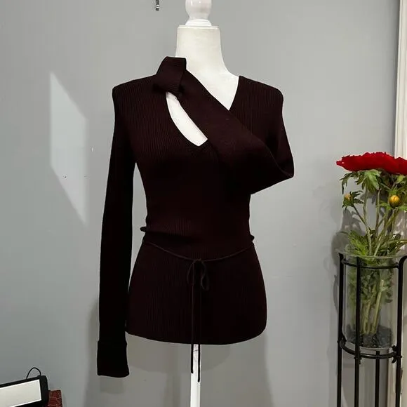 NEW BCBGMaxAzria Longline Ribbed Belted V Neck Fitted Layering Sweater S NWT