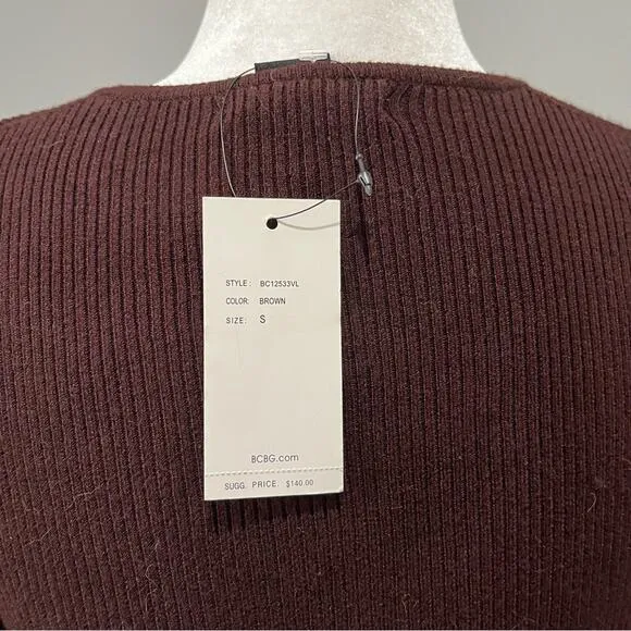 NEW BCBGMaxAzria Longline Ribbed Belted V Neck Fitted Layering Sweater S NWT