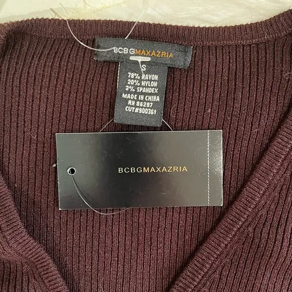 NEW BCBGMaxAzria Longline Ribbed Belted V Neck Fitted Layering Sweater S NWT