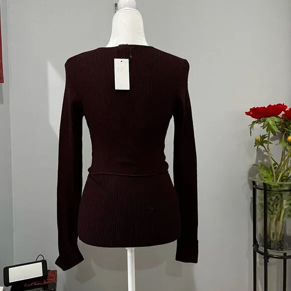 NEW BCBGMaxAzria Longline Ribbed Belted V Neck Fitted Layering Sweater S NWT