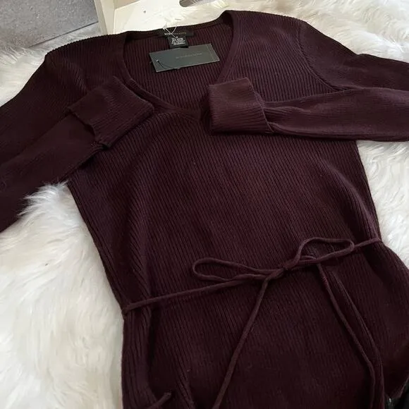 NEW BCBGMaxAzria Longline Ribbed Belted V Neck Fitted Layering Sweater S NWT
