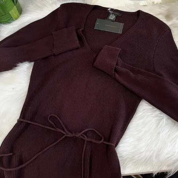 NEW BCBGMaxAzria Longline Ribbed Belted V Neck Fitted Layering Sweater S NWT