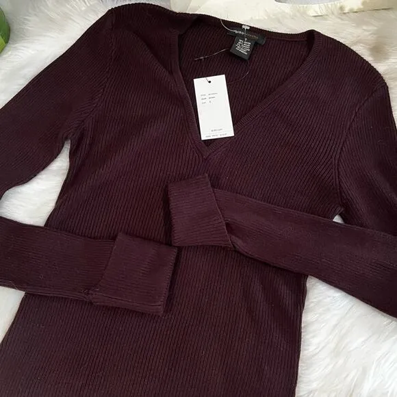 NEW BCBGMaxAzria Longline Ribbed Belted V Neck Fitted Layering Sweater S NWT