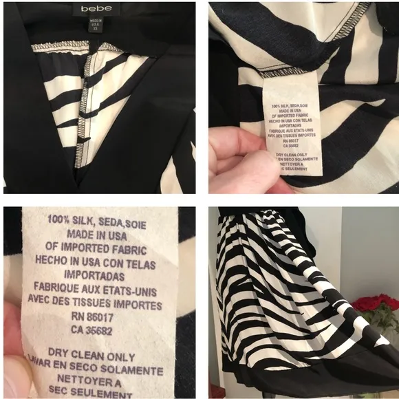 New Bebe Silk Zebra Print V-neck Babydoll Tie Waist Dress Black White Sz XS NWOT