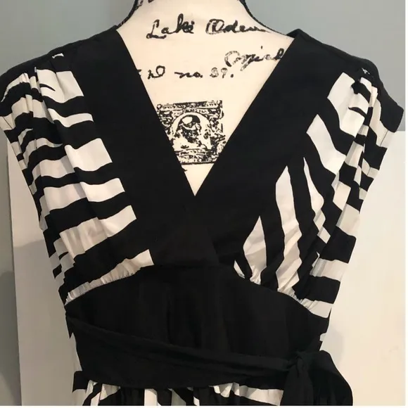 New Bebe Silk Zebra Print V-neck Babydoll Tie Waist Dress Black White Sz XS NWOT