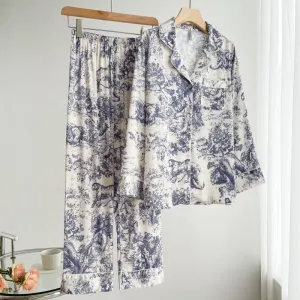 New Ink Printing Ice Silk Pajamas Women's Long-sleeved Homewear