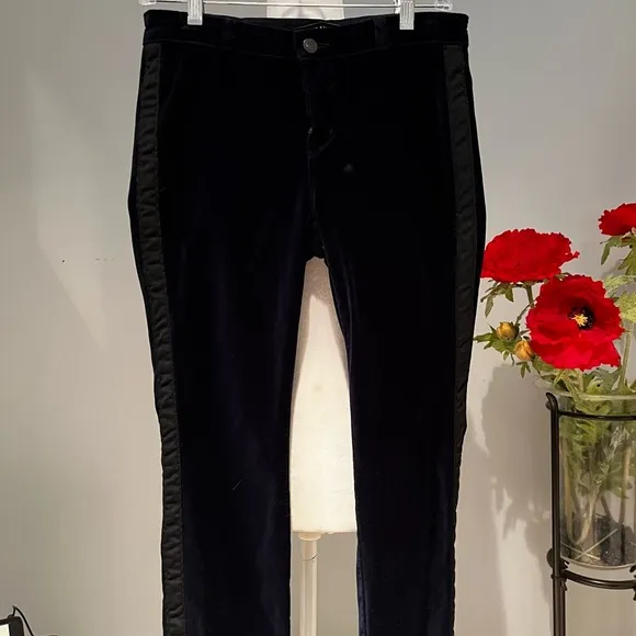 NEW J Brand Navy Velvet Tuxedo Stripe Katharine Ankle Skinny Jeans 27 NWOT