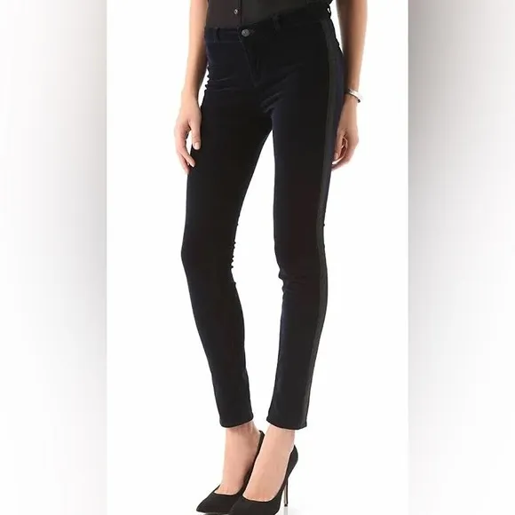 NEW J Brand Navy Velvet Tuxedo Stripe Katharine Ankle Skinny Jeans 27 NWOT