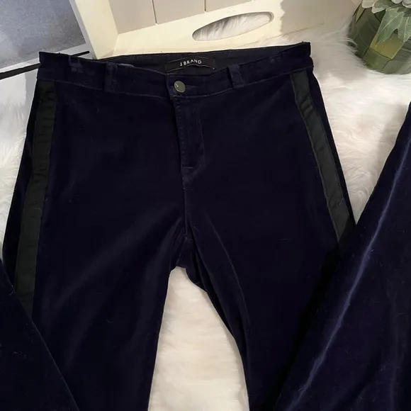 NEW J Brand Navy Velvet Tuxedo Stripe Katharine Ankle Skinny Jeans 27 NWOT