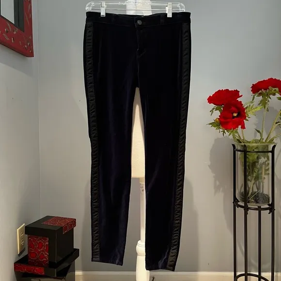 NEW J Brand Navy Velvet Tuxedo Stripe Katharine Ankle Skinny Jeans 27 NWOT