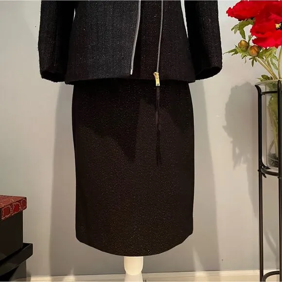 NEW J. Crew Wool Cashmere Metallic Shimmer Career Work Pencil Knee Skirt Blac…