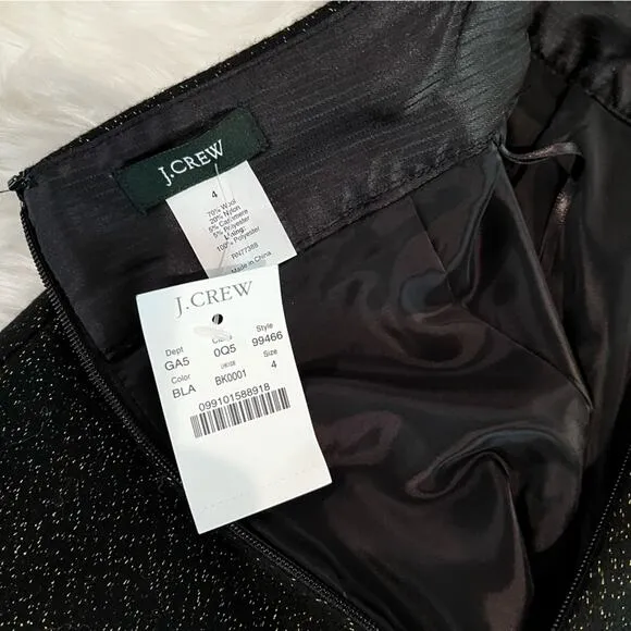 NEW J. Crew Wool Cashmere Metallic Shimmer Career Work Pencil Knee Skirt Blac…