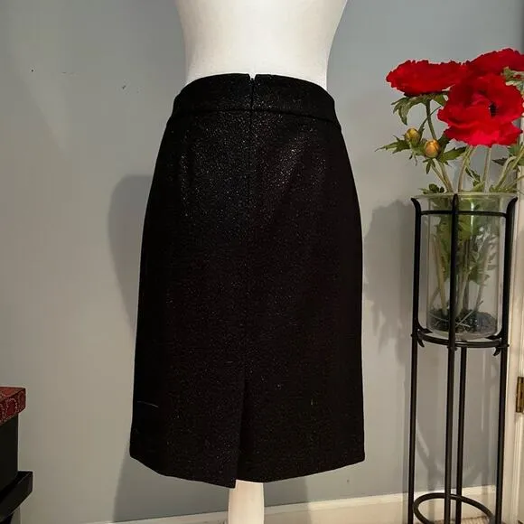 NEW J. Crew Wool Cashmere Metallic Shimmer Career Work Pencil Knee Skirt Blac…