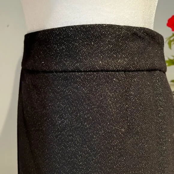 NEW J. Crew Wool Cashmere Metallic Shimmer Career Work Pencil Knee Skirt Blac…