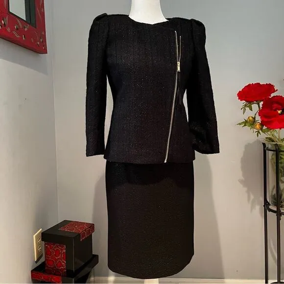 NEW J. Crew Wool Cashmere Metallic Shimmer Career Work Pencil Knee Skirt Blac…