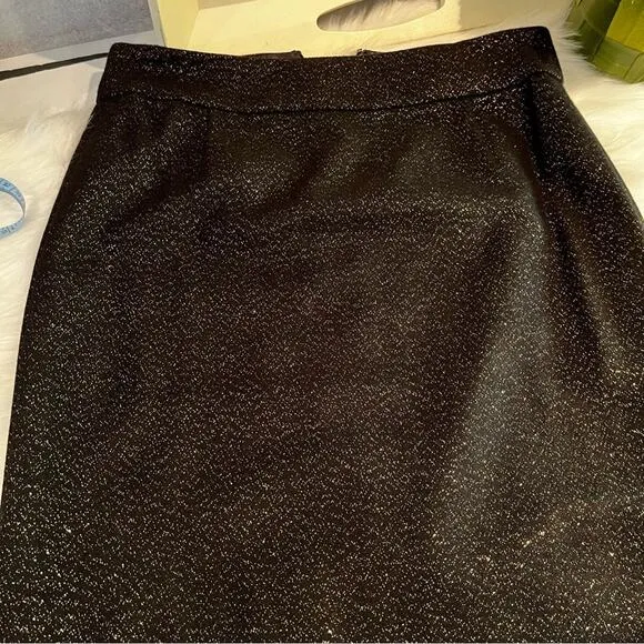 NEW J. Crew Wool Cashmere Metallic Shimmer Career Work Pencil Knee Skirt Blac…