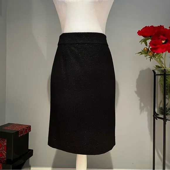 NEW J. Crew Wool Cashmere Metallic Shimmer Career Work Pencil Knee Skirt Blac…