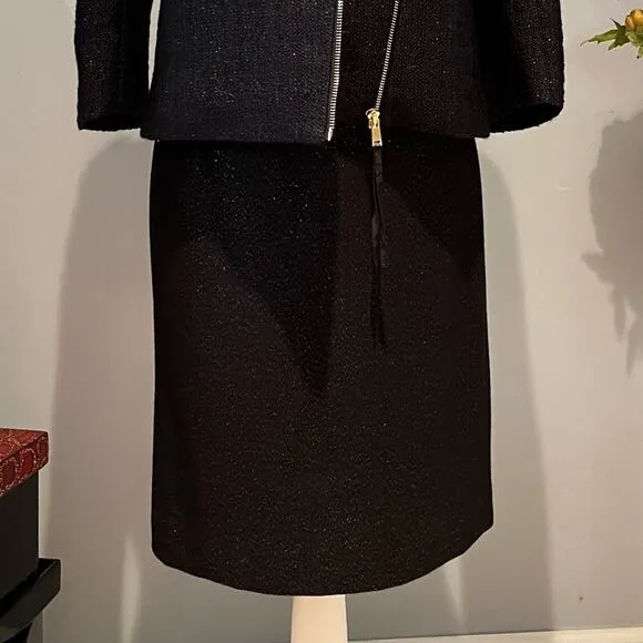 NEW J. Crew Wool Cashmere Metallic Shimmer Career Work Pencil Knee Skirt Blac…