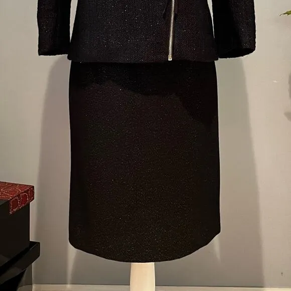 NEW J. Crew Wool Cashmere Metallic Shimmer Career Work Pencil Knee Skirt Blac…