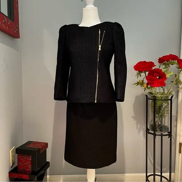 NEW J. Crew Wool Cashmere Metallic Shimmer Career Work Pencil Knee Skirt Blac…