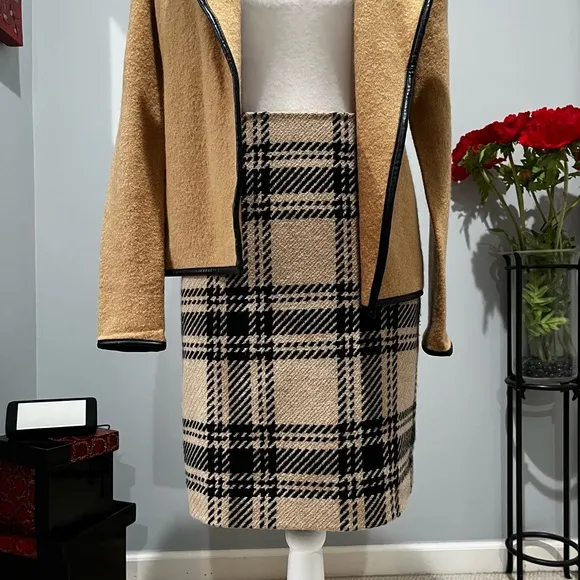 NEW LOFT Wool Tailored Windowpane Plaid Classic Academia Knee Skirt 4P NWOT