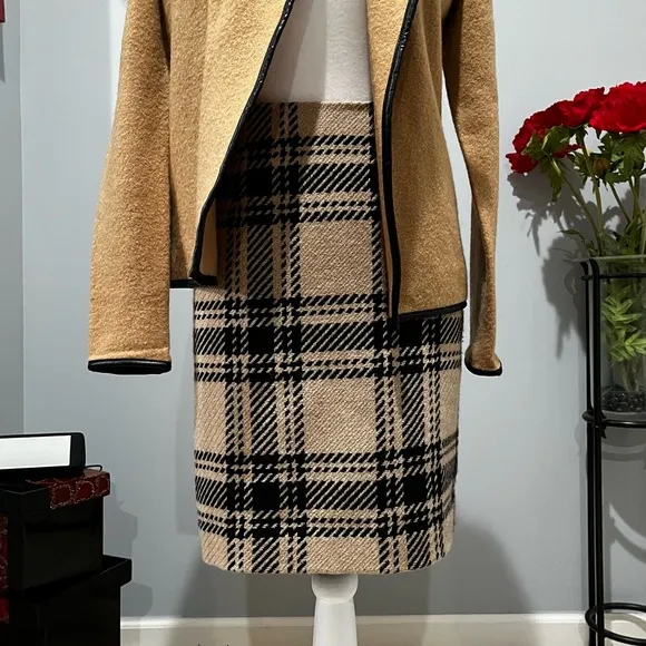 NEW LOFT Wool Tailored Windowpane Plaid Classic Academia Knee Skirt 4P NWOT