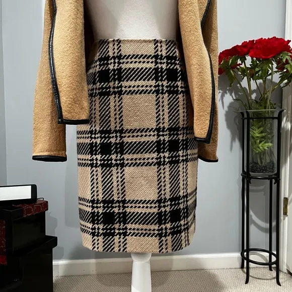 NEW LOFT Wool Tailored Windowpane Plaid Classic Academia Knee Skirt 4P NWOT