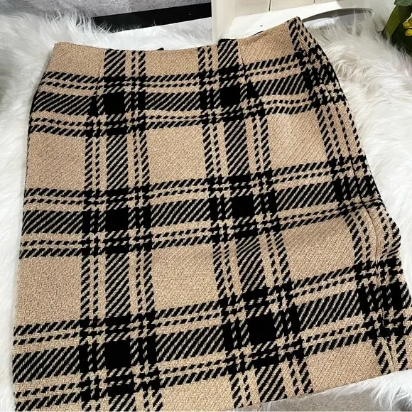NEW LOFT Wool Tailored Windowpane Plaid Classic Academia Knee Skirt 4P NWOT