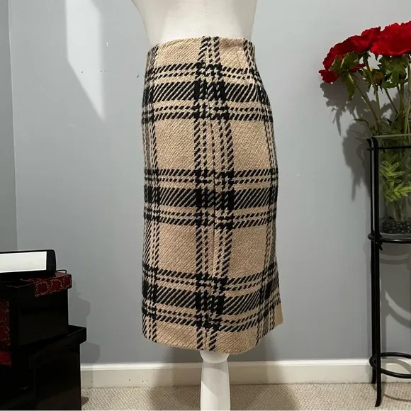 NEW LOFT Wool Tailored Windowpane Plaid Classic Academia Knee Skirt 4P NWOT