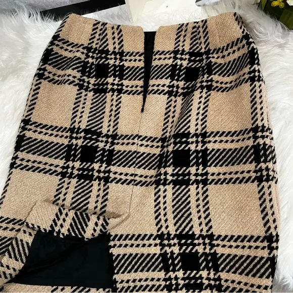 NEW LOFT Wool Tailored Windowpane Plaid Classic Academia Knee Skirt 4P NWOT