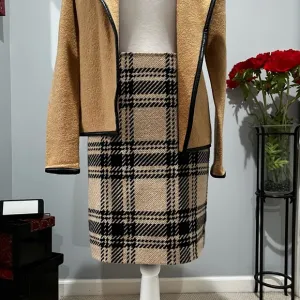 NEW LOFT Wool Tailored Windowpane Plaid Classic Academia Knee Skirt 4P NWOT