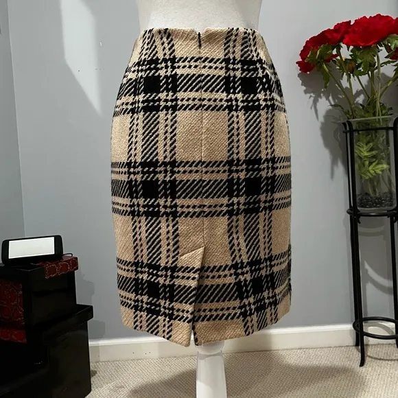 NEW LOFT Wool Tailored Windowpane Plaid Classic Academia Knee Skirt 4P NWOT