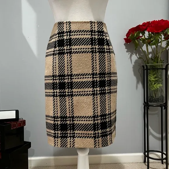 NEW LOFT Wool Tailored Windowpane Plaid Classic Academia Knee Skirt 4P NWOT
