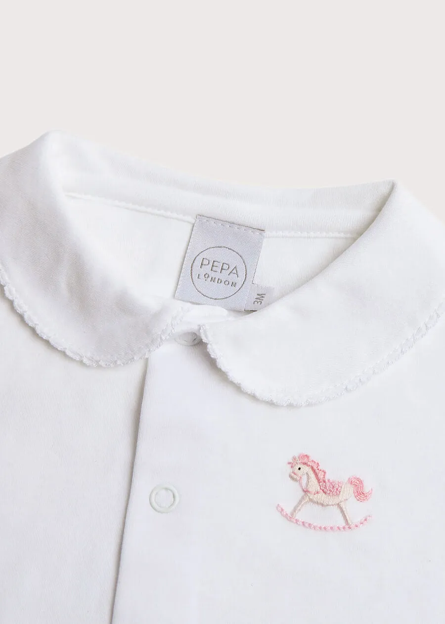 Newborn All-In-One With Rocking Horse Embroidery In Pink (1-6mths)