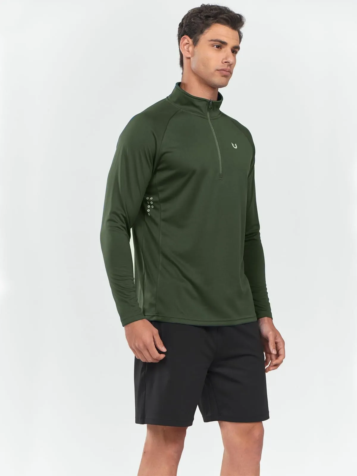 NORTHYARD Men's Running Shirt Long Sleeve Quarter Zip Pullover Moisture Wicking Quick Dry Athletic Workout Shirts ArmyGreen