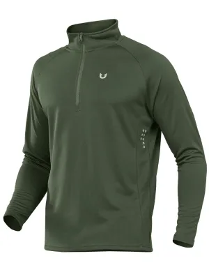 NORTHYARD Men's Running Shirt Long Sleeve Quarter Zip Pullover Moisture Wicking Quick Dry Athletic Workout Shirts ArmyGreen
