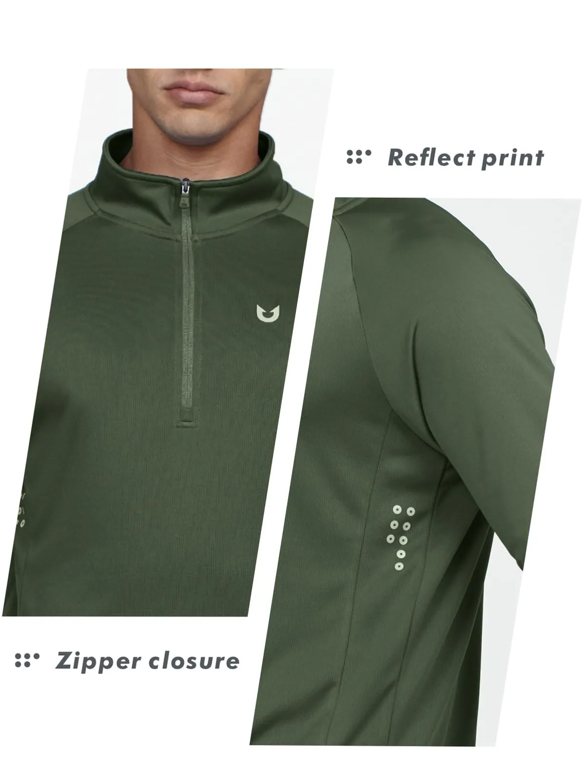 NORTHYARD Men's Running Shirt Long Sleeve Quarter Zip Pullover Moisture Wicking Quick Dry Athletic Workout Shirts ArmyGreen