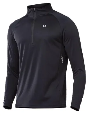 NORTHYARD Men's Running Shirt Long Sleeve Quarter Zip Pullover Moisture Wicking Quick Dry Athletic Workout Shirts Black