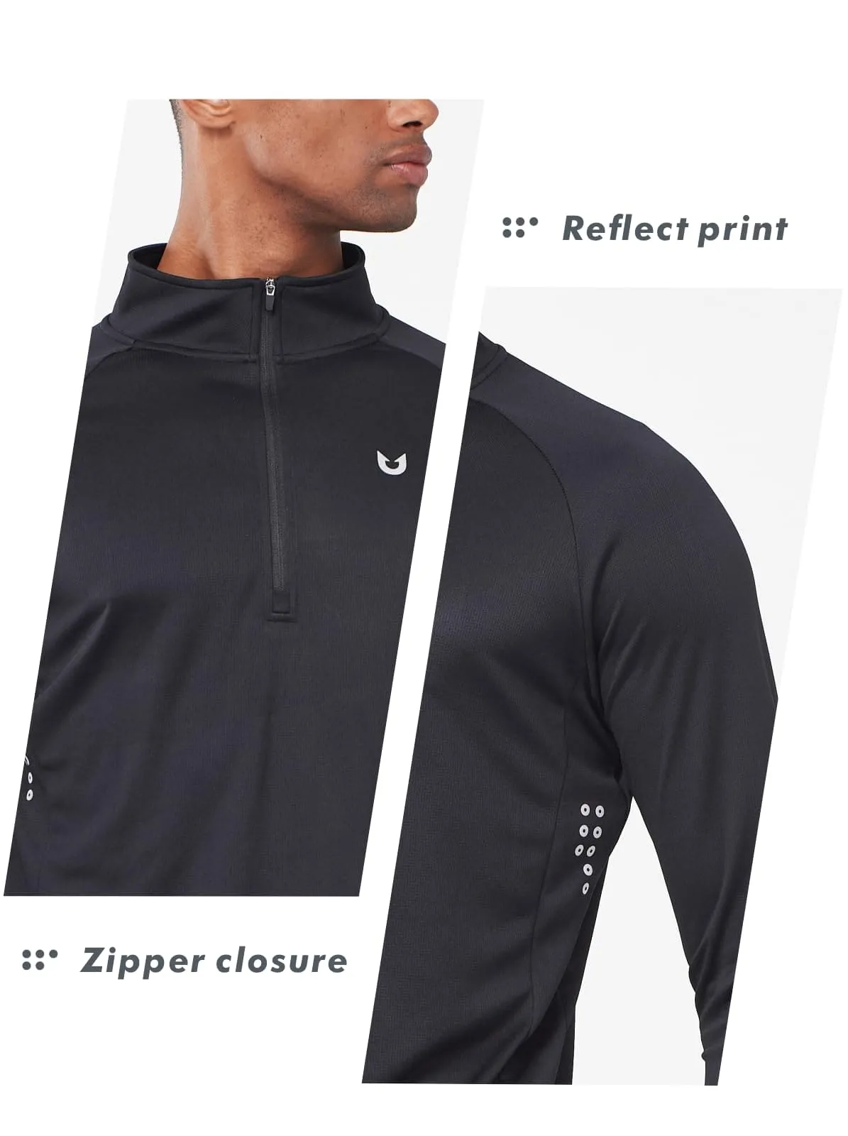 NORTHYARD Men's Running Shirt Long Sleeve Quarter Zip Pullover Moisture Wicking Quick Dry Athletic Workout Shirts Black