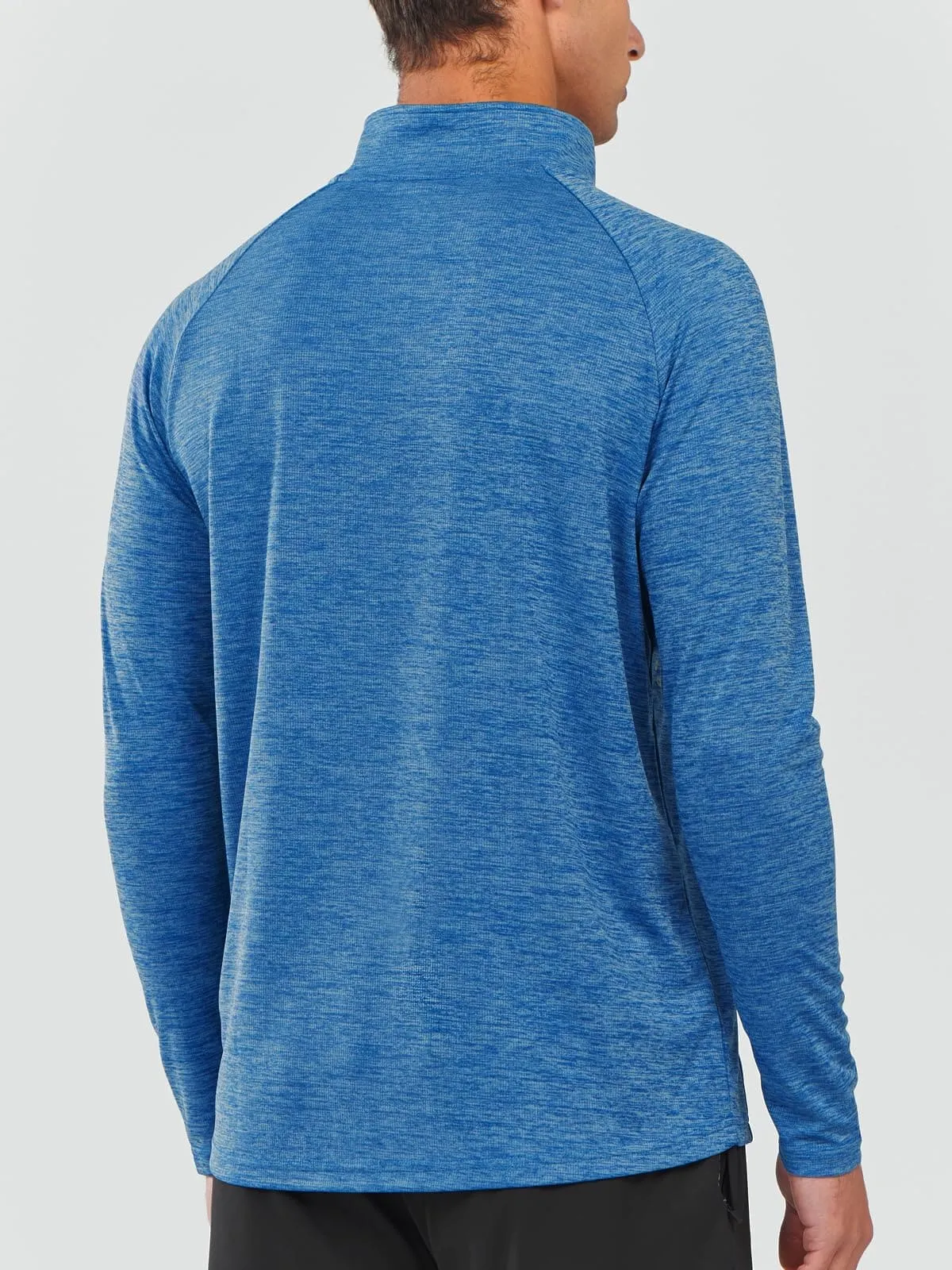 NORTHYARD Men's Running Shirt Long Sleeve Quarter Zip Pullover Moisture Wicking Quick Dry Athletic Workout Shirts BLUEHEATHER