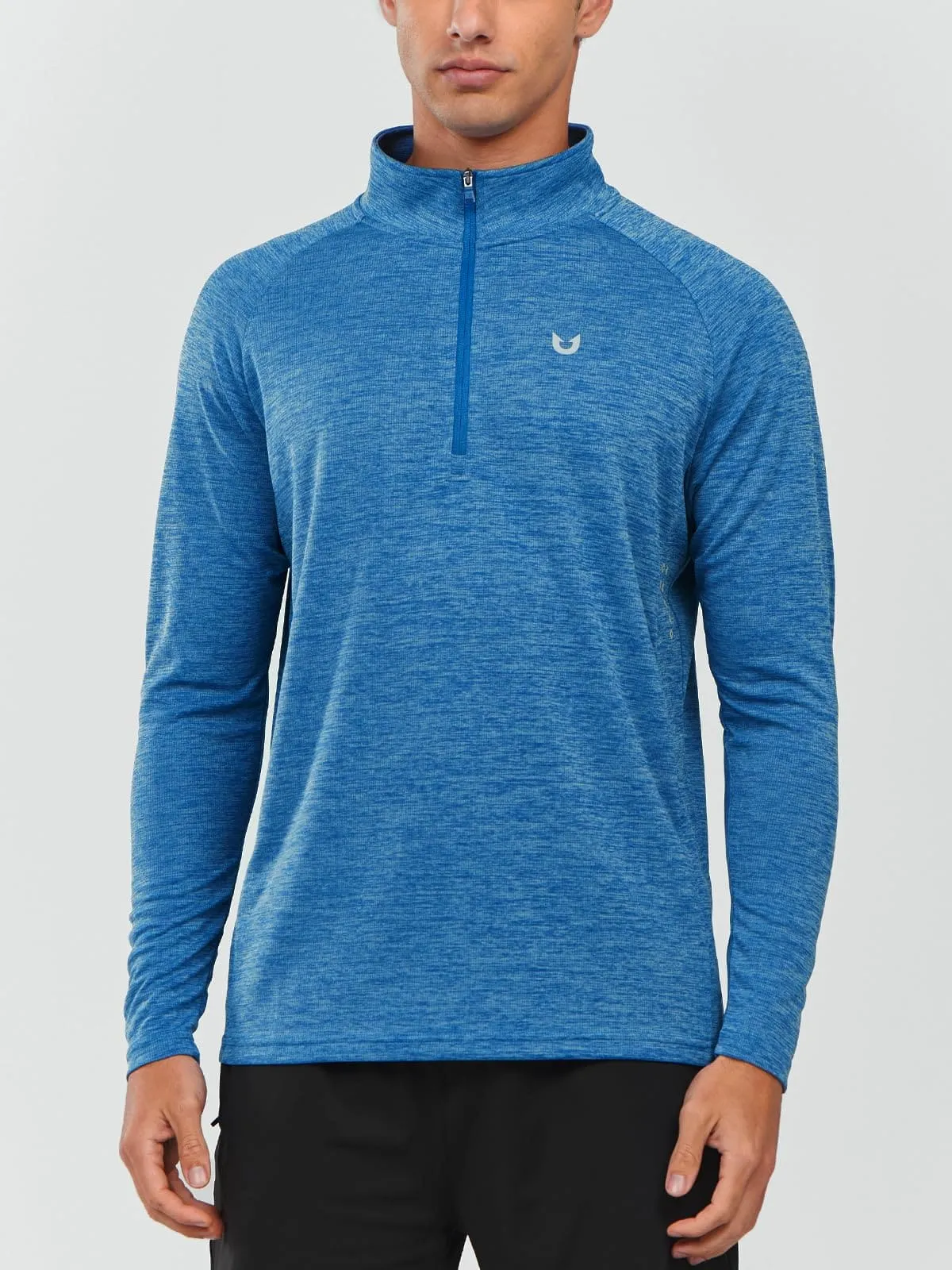NORTHYARD Men's Running Shirt Long Sleeve Quarter Zip Pullover Moisture Wicking Quick Dry Athletic Workout Shirts BLUEHEATHER
