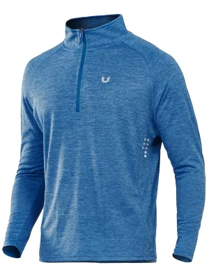 NORTHYARD Men's Running Shirt Long Sleeve Quarter Zip Pullover Moisture Wicking Quick Dry Athletic Workout Shirts BLUEHEATHER